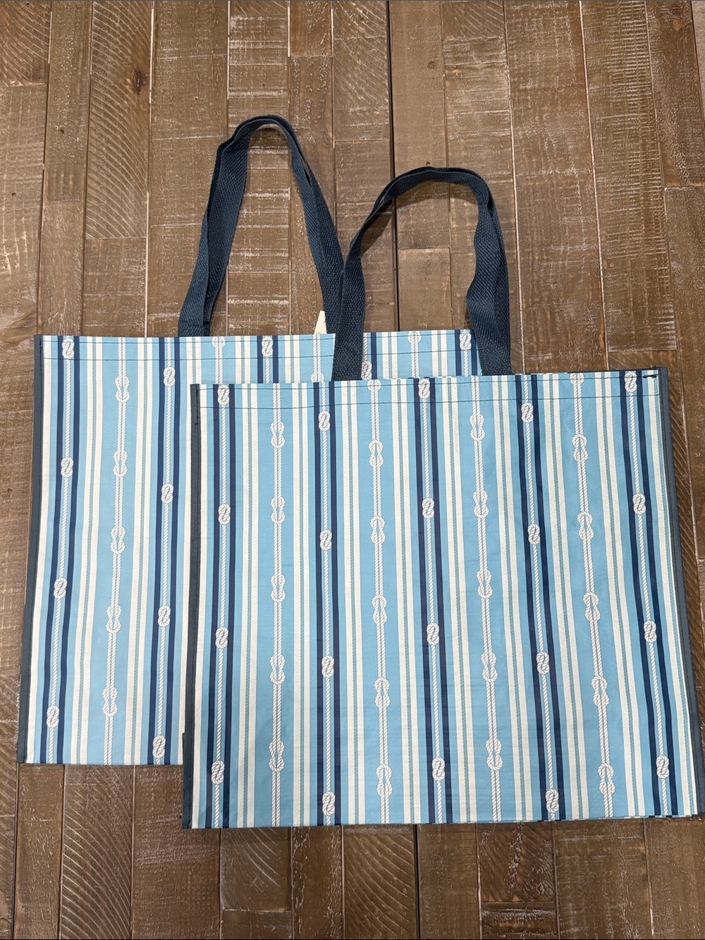 Marshalls Navy and Light Blue Striped Reusable Tote Bag Set